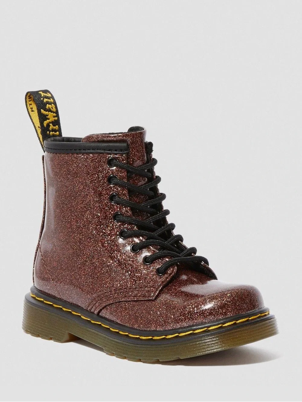 Toddler Dr. Martens Glitter Lace-Up Ankle Boots in Metallic Brown